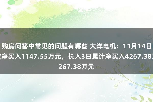 购房问答中常见的问题有哪些 大洋电机：11月14日融资净买入1147.55万元，长入3日累计净买入4267.38万元