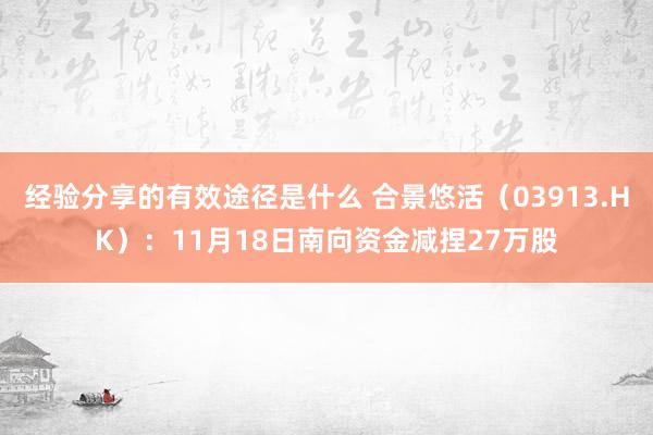 经验分享的有效途径是什么 合景悠活（03913.HK）：11月18日南向资金减捏27万股