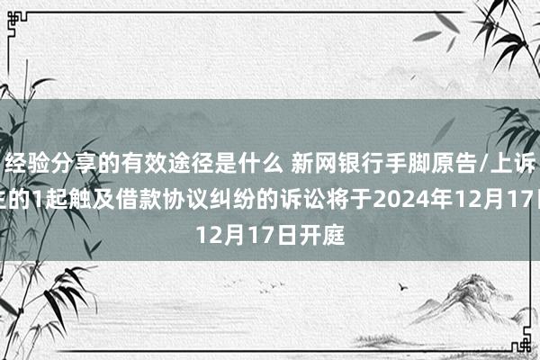 经验分享的有效途径是什么 新网银行手脚原告/上诉东谈主的1起触及借款协议纠纷的诉讼将于2024年12月17日开庭