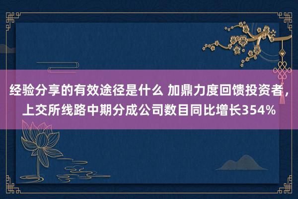 经验分享的有效途径是什么 加鼎力度回馈投资者，上交所线路中期分成公司数目同比增长354%