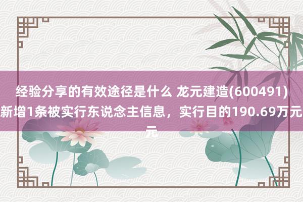 经验分享的有效途径是什么 龙元建造(600491)新增1条被实行东说念主信息，实行目的190.69万元