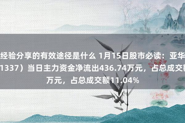 经验分享的有效途径是什么 1月15日股市必读：亚华电子（301337）当日主力资金净流出436.74万元，占总成交额11.04%