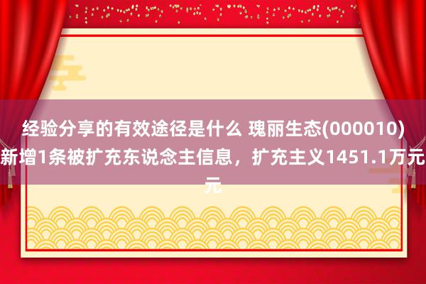 经验分享的有效途径是什么 瑰丽生态(000010)新增1条被扩充东说念主信息，扩充主义1451.1万元