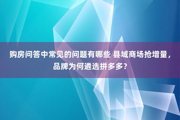 购房问答中常见的问题有哪些 县域商场抢增量，品牌为何遴选拼多多？