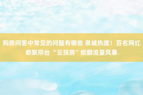 购房问答中常见的问题有哪些 泉城热度！百名网红都聚邢台 “云探房”掀翻流量风暴