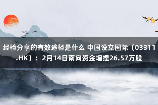 经验分享的有效途径是什么 中国设立国际（03311.HK）：2月14日南向资金增捏26.57万股