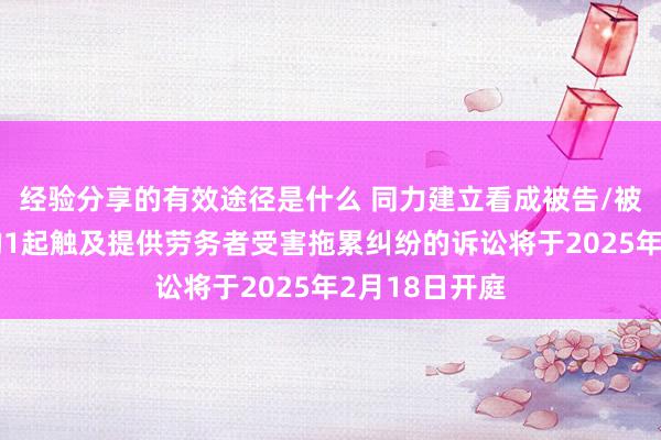 经验分享的有效途径是什么 同力建立看成被告/被上诉东谈主的1起触及提供劳务者受害拖累纠纷的诉讼将于2025年2月18日开庭