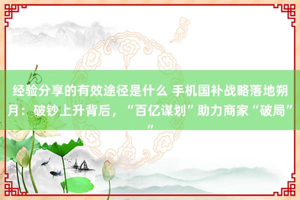 经验分享的有效途径是什么 手机国补战略落地朔月：破钞上升背后，“百亿谋划”助力商家“破局”