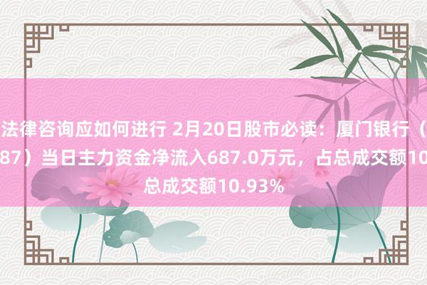 法律咨询应如何进行 2月20日股市必读：厦门银行（601187）当日主力资金净流入687.0万元，占总成交额10.93%