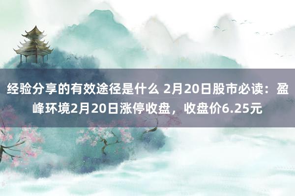 经验分享的有效途径是什么 2月20日股市必读：盈峰环境2月20日涨停收盘，收盘价6.25元