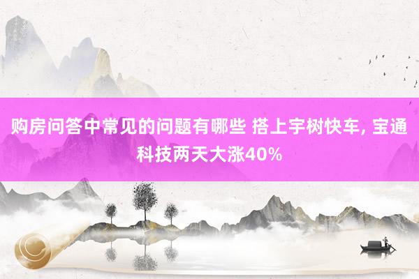 购房问答中常见的问题有哪些 搭上宇树快车, 宝通科技两天大涨40%