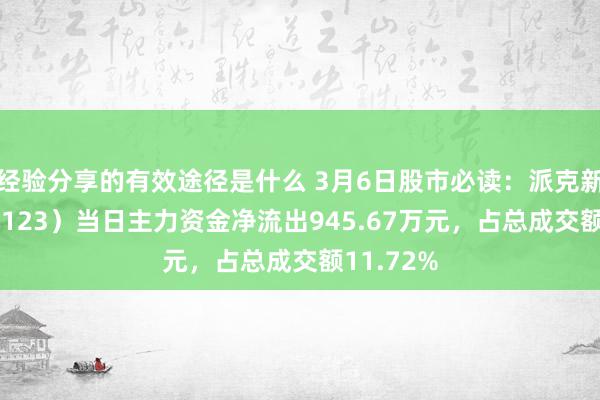 经验分享的有效途径是什么 3月6日股市必读：派克新材（605123）当日主力资金净流出945.67万元，占总成交额11.72%