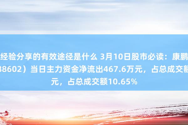 经验分享的有效途径是什么 3月10日股市必读：康鹏科技（688602）当日主力资金净流出467.6万元，占总成交额10.65%