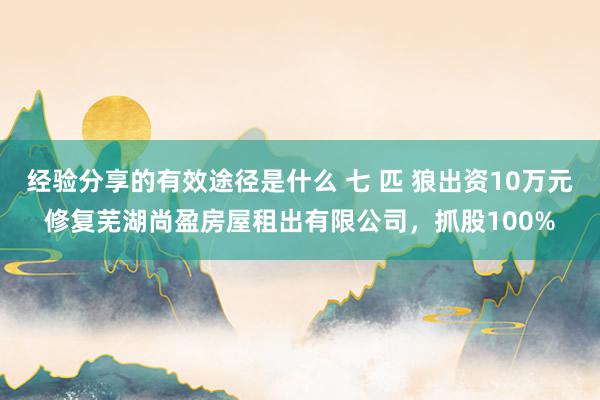 经验分享的有效途径是什么 七 匹 狼出资10万元修复芜湖尚盈房屋租出有限公司，抓股100%