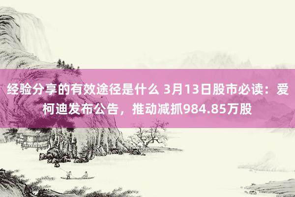 经验分享的有效途径是什么 3月13日股市必读：爱柯迪发布公告，推动减抓984.85万股