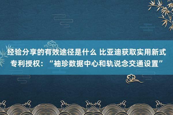 经验分享的有效途径是什么 比亚迪获取实用新式专利授权：“袖珍数据中心和轨说念交通设置”