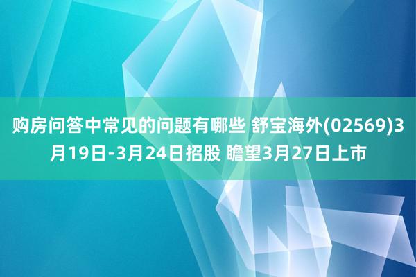 购房问答中常见的问题有哪些 舒宝海外(02569)3月19日-3月24日招股 瞻望3月27日上市